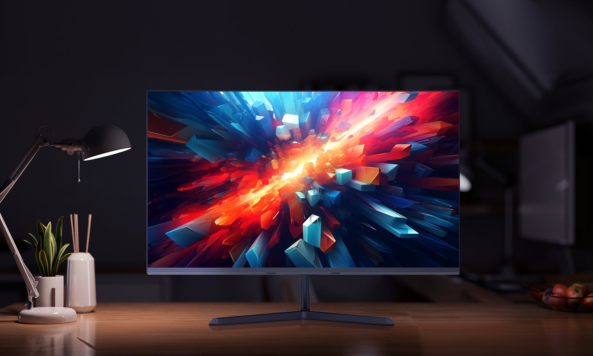 A 24 inch IPS Minifire X3 Business Monitor on the desk displays the artwork