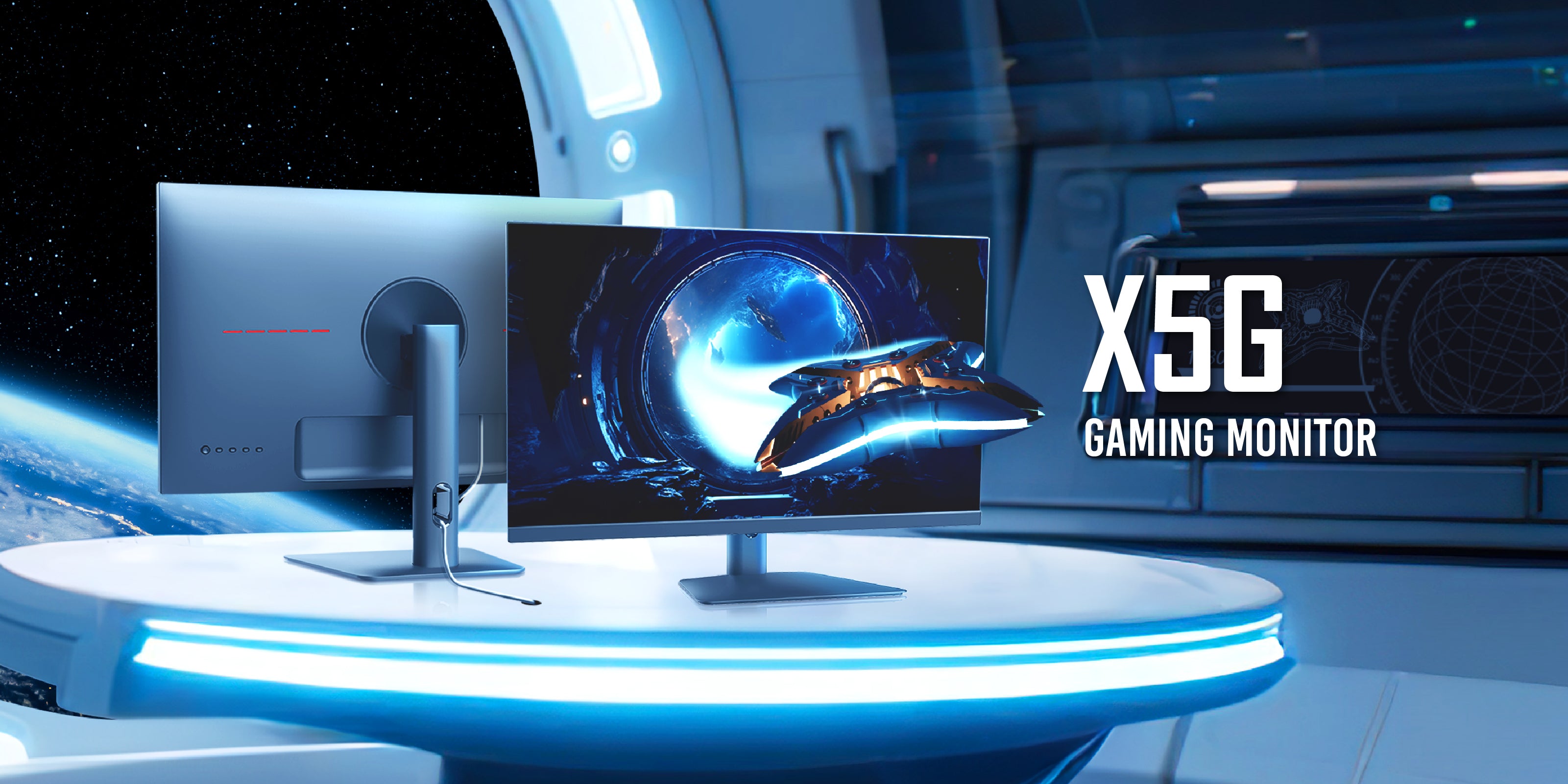 A spaceship with a 24 inch IPS Minifire X5G Gaming Monitor